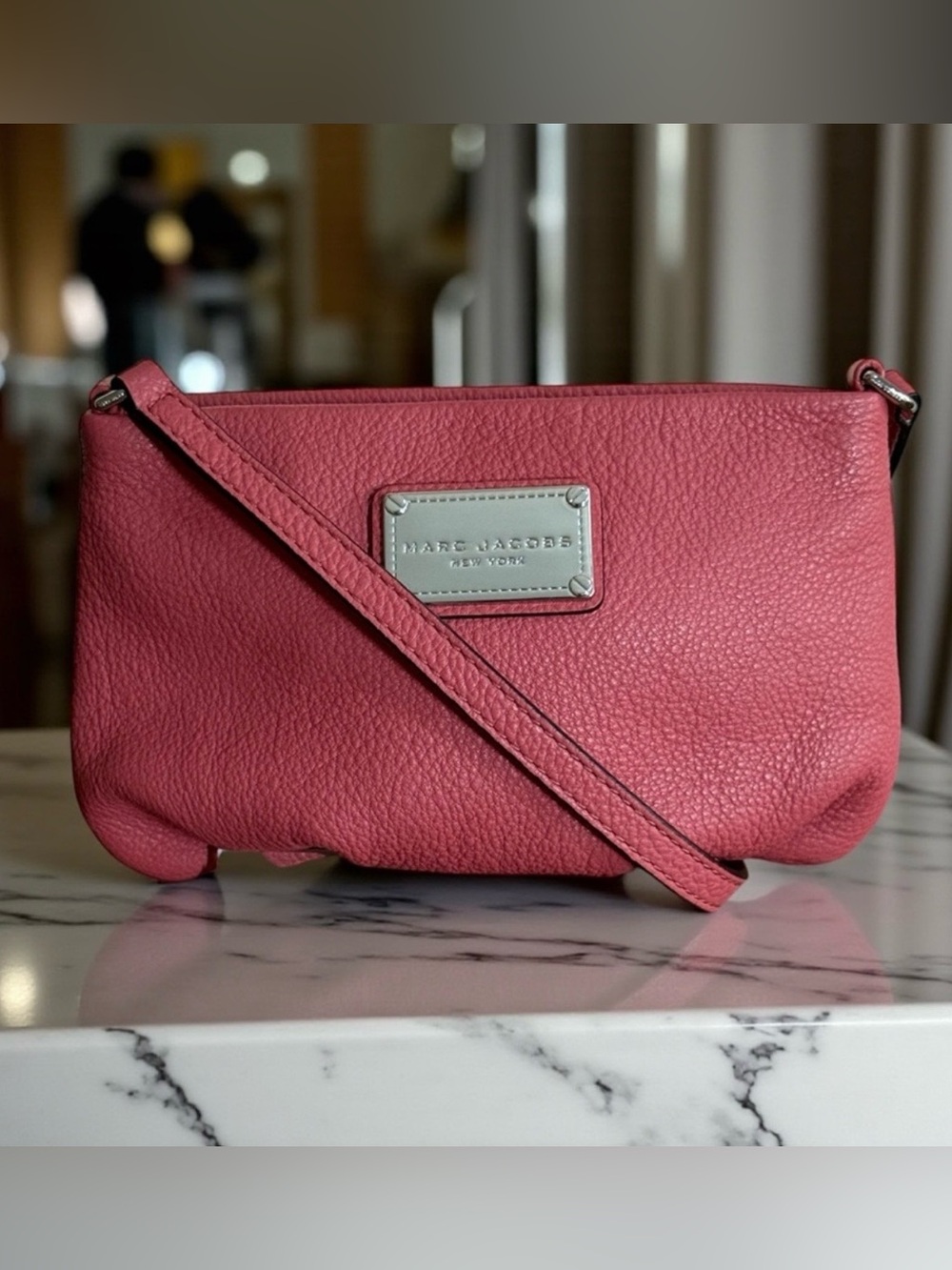 Authenticated Marc Jacobs Salmon Pink Leather Crossbody Bag!